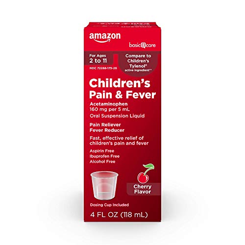 Amazon Basic Care Children&#39;s Pain & Fever Oral Suspension, Acetaminophen 160 mg per 5 mL, Cherry Flavor, 4 Fluid Ounces