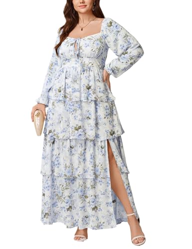 EYWOL Light Blue Plus Size Dress: Tiered Wedding Guest Dress