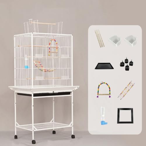 JoFist 大型鳥かご、高級ケージ、インコ、オウム、セキセイインコ、ボタンインコ、キャスター付き、移動が簡単、掃除が簡単、あらゆる種類の鳥に適しています (61.5*43*150cmアップグレードモデル,ホワイト)