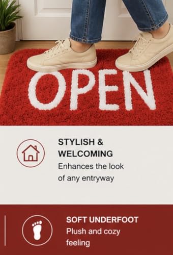 Image of Set of 2 Micro Anti Skid Bath Mat for Home Kitchen, Office, Water Absorbent Machine Washable and Quick Dry Luxury Mats for Bathroom, Kitchen, Entrance. (Red Open)