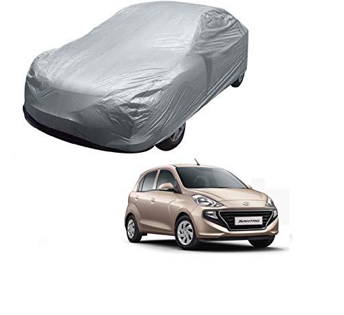 Image of Kozdiko Silver Matty Car Body Cover with Buckle Belt for Hyundai Santro (2018-Present) /Hyundai Santro Xing /Hyundai i10 /Hyundai Eon /Maruti Alto 800