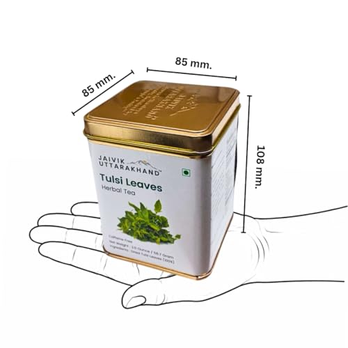 Image of Jaivik Uttarakhand Farm Dried Tulsi Leaves (56.7 g), Holy Basil Tea, Queen of Herbs, No Preservatives, Ocimum Tenuiflorum, Pack of 1 Tin Can