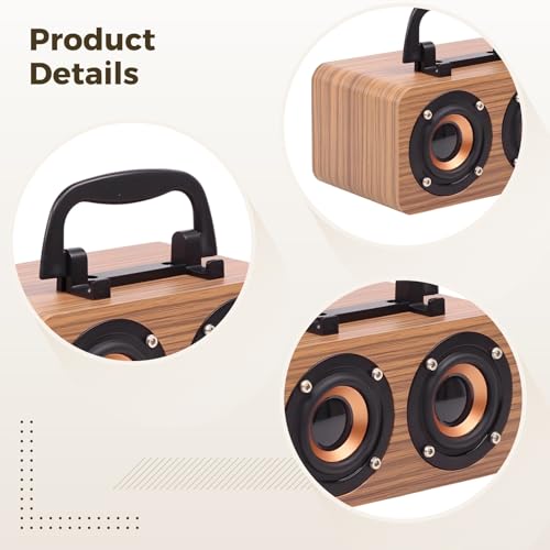 Altavoz inalámbrico de madera retro, mini reproductor portátil de 15 x 7,6 x 8,9 cm 5
