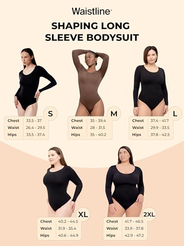 WAISTLINE Women's Long Sleeve Bodysuit - Seamless Tummy Control Shapewear - Body Shaping & Sculpting Shirt