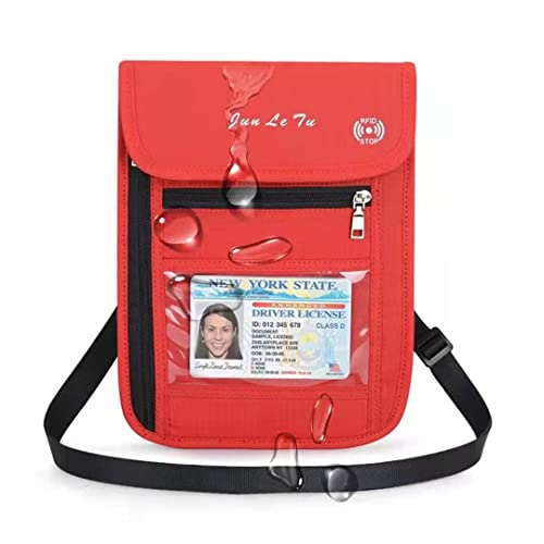 Roosalance Neck Pouch Passport Holder With Rfid Waterproof Multifunctional Document Organizer Visual Window Design Travel Wallet For Men And Women Red #TOP22