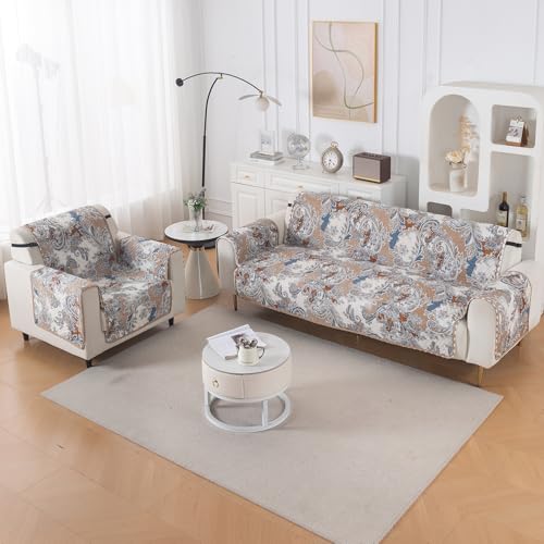 Image of HOKIPO Reversible Quilted Sofa Cover 3 Seater and 1 Seater Set, 4 Seater(3+1) Sofa Cover, Easy Drape Series, Urban Floral (IN-1101 + IN-1099-ED4)