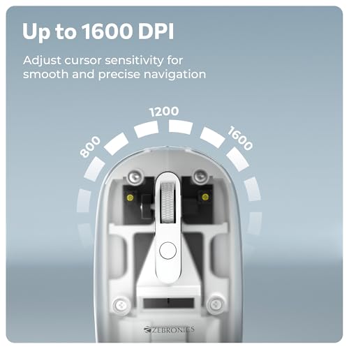 Image of Zebronics Sheer Pro Wireless Mouse, Translucent Design, Up to 1600 DPI, Dual Mode 2.4GHz + BT, 4 Buttons, Type-C Rechargeable, Silent Clicks, USB Nano Receiver, Ergonomic Design (Black)