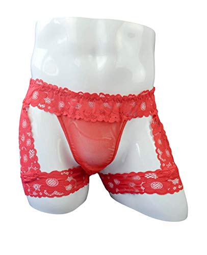 Men's Lingerie Panties Lace Tirm Bulge Pouch G-String Thongs Underwear with Garter3