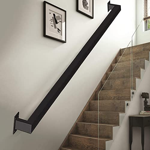 Rampe d'escalier carrée métal noir kit complet main courante murale 30cm