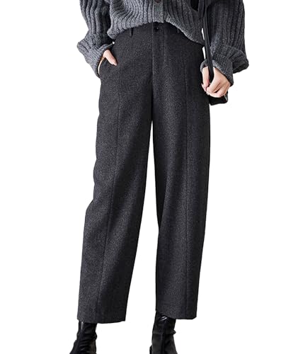 SOMTHRON Women's Fall Winter Wool Pants Elastic High Waist Straight