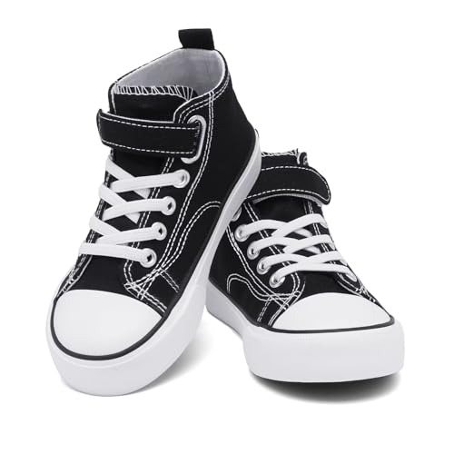 AOVOG Toddler Girls Shoes High Top Canvas Sneakers Little Big Kids Boys Walking Non-Slip Casual School Summer Shoe, Black, 8