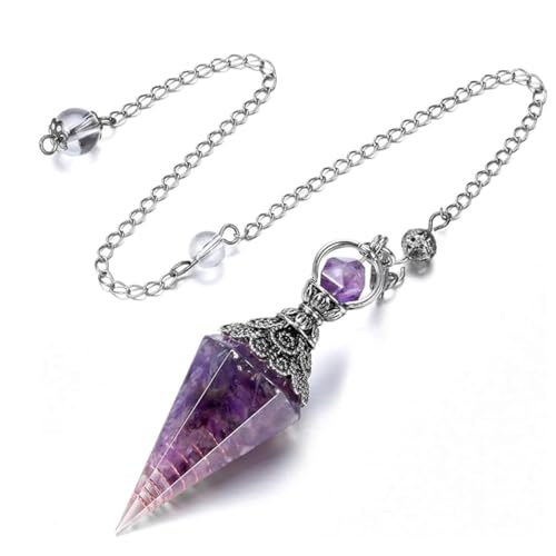 Amethyst Pendel, Sechseckiges Kristallpendel,Harz Amethyst Pendulum Edelstein Pendel Kristall,Kristall Edelsteine Kegel Anhänger,für Hexerei Zeremonie, Wahrsagen, Reiki Heilung und Esoterik Geschenke