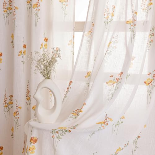 Image of HOMEMONDE Sheer Window 5 Feet Curtains 1 Piece - Printed Sheer Light Filtering Curtain with Eyelets - (60 Inches, Opulent Bloom)
