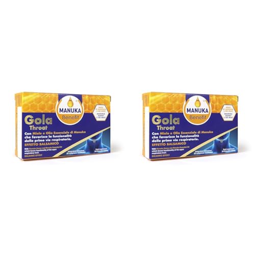 Gola Voce, con Miele e Olio essenziale di Manuka, favorisce la funzionalità delle prime vie respiratorie 20 Compresse masticabili Manuke Benefit (Confezione da 2)