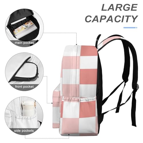 Fashion Pink Checkered Backpack for Women, Adults Multi-functional Bag with Breathable Shoulder Strap, Reusable Large Capacity Travel Daypack4