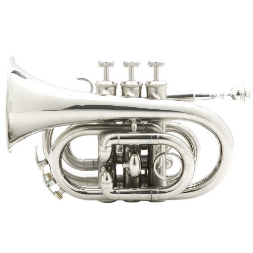 Mendini Mpt Brass Bb Pocket Trumpet + Tuner, Case, Mouthpiece, & More (Nickel Plated) #TOP1