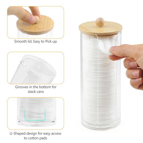 JINTANG 3 Pcs cotton pad holder,cotton bud holder with bamboo lid,cotton pad dispenser,bamboo bathroom accessories,for bathroom cotton wool balls jars,makeup remover cotton bud storage box - Image 3