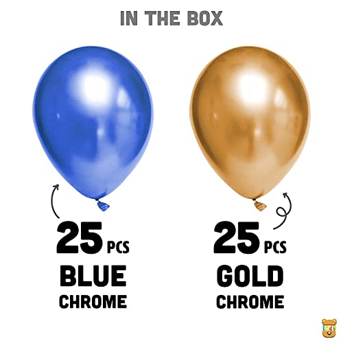 Image of Just Party 25Pcs Golden & 25Pcs Blue Metallic Chrome Balloons with Shiny Surface For Birthdays /Anniversary /Engagement /Baby Shower /bachelorette Party Decorations (Pack of 50)