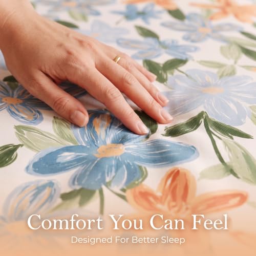 Image of BSB HOME 240 TC Cotton Double Bedsheet with 2 Pillow Covers,Soft & Breathable Floral Print Bed Sheet,Fade Resistant,Easy Care Bedding Set,90 x 100 Inches(228 x 254 cm)-Terracotta & Periwinkle Floral