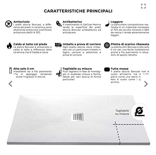 Receveur de douche découpable 80x100 en marbre minéral blanc pour espace exigu