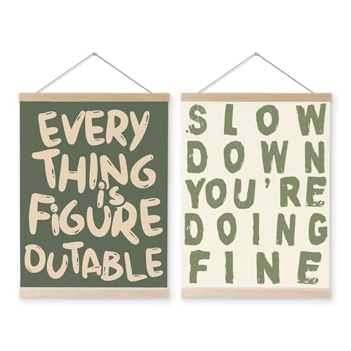 YQDEJ Everything is Figureoutable Inspirational Wall Art Poster Hanger Frame of 2, Positive Affirmations Wall Decor, Motivational Wall Art for Home Office Classroom, 12x16 Inch