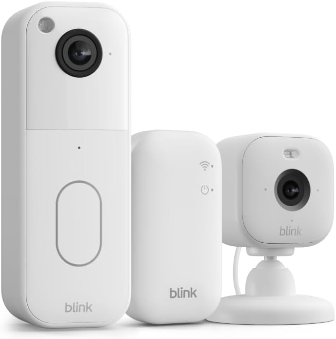 Video Doorbell + Mini 2: alertas de movimiento y timbre, visualización en HD y audio bidireccional. Núcleo del módulo de sincronización incluido: 1 sistema de cámara + Mini 2 (Blanco/Blanco)
