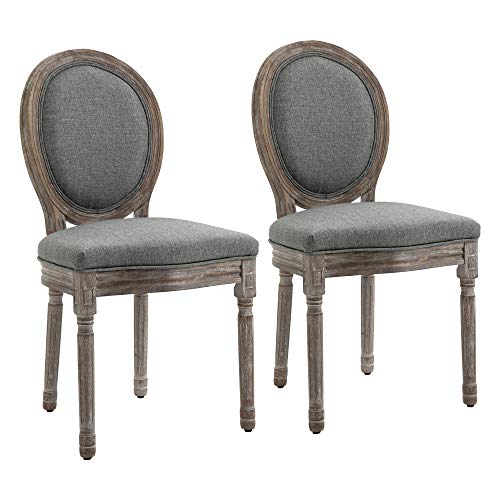 HOMCOM Set of 2 Elegant French-Style Dining Chairs w/Wood Frame Foam Seats Foot Pads Carved Legs Vintage Traditional Style Brushed Curved Back