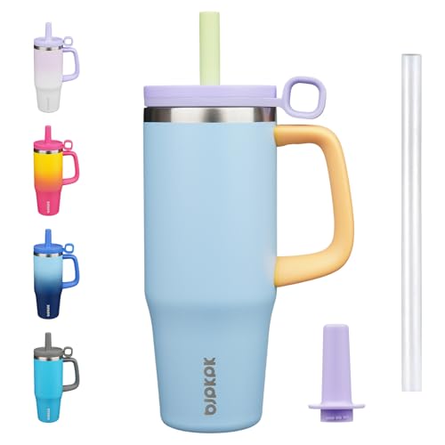 BJPKPK 32oz Stainless Steel Insulated Tumbler with Handle and Straw Travel Coffee Mug Thermal Cups with Lid,Blue
