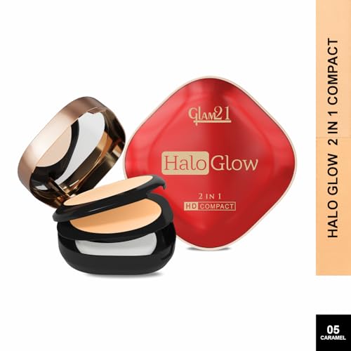 Image of Glam21 Halo Glow 2-in-1 HD Compact | 2 Matte Shades | Velvet Matte & Soft Glow Shimmer | Oil Control, Brightening & Radiant Finish | Enriched with Vitamin E |18gm,Caramel