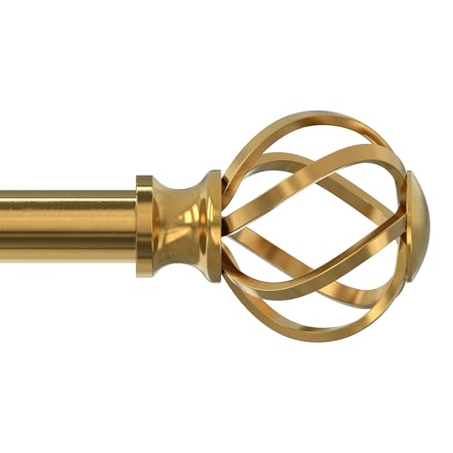 VOIIY Curtain Rods for Windows 18 to 42 Inch(1.5-3.5 Feet),3/4" Diameter Gold Drapery Rods with Twisted Cage Finials,Size:18-42 Inch