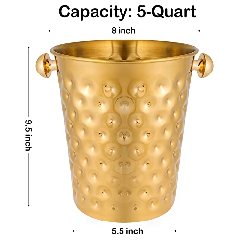 BARsics 5-Quart Metal Golden Champagne Bucket, Hammered Mirror Finish Stainless Steel Ice Bucket for Party Wedding, Banquet (Gold) - Image 3