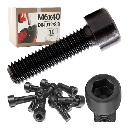 Tornillo cilíndrico con hexágono interior DIN 912 M6x40 mm de acero 8.8 negro galvanizado – 10 piezas para ingeniería mecánica, construcción metálica, muebles, automoción