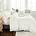 WONGS BEDDING White Queen Comforter Set,Boho Ruffle Comforter for Queen Bed,Soft Seersucker Shabby Chic Bedding Set with 1 Comforter,2 Tufted Pillowcases 90