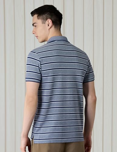 Image of Amazon Brand - Symbol Men Cotton Rich Textured Striper Polo Tshirts | Collar Striped Tshirts | Half Sleeves - Regular Fit (Available in Plus Sizes)