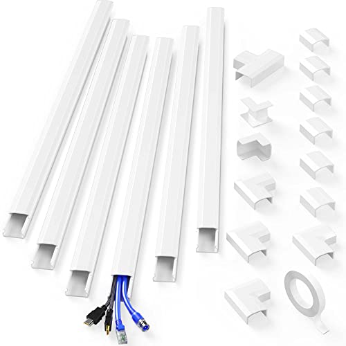 Cord Cover, Delamu Cord Hider Wall Mounted Tv, Large Cable Hider Wire Covers For Cords Easy Snap-On, 94.5In Wire Hider Cable Concealer Cable Raceway, Cable Cover Cable Management, 6X W1.18 H0.67 White #TOP25