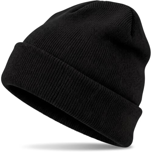 HatStar Wintermütze | Damen Beanie Mütze | Herren Feinstrick Beanie | für Frauen Männer Unisex | Cuffed Hats Weich & Warm (schwarz)