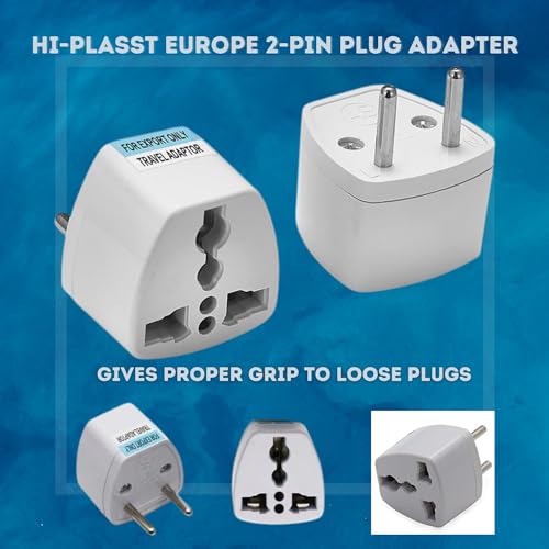 Image of Hi-Plasst India to Europe Travel Adapter Plug (Pack of 2) Type C Power Plug Converter, Universal Socket for Denmark, Switzerland, Italy, Brazil, South Africa, Israel - Compact & Lightweight for Travel