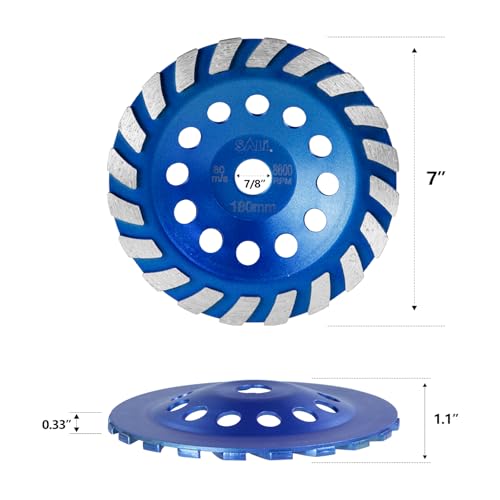 SALI Diamond Concrete Grinding Wheel 7 inch for Polishing and Cleaning Stone Concrete Surface, Cement, Marble, Rock, Granite, and Thinset Removing, Angle Grinder Segment Wheels Cup 180 * 22.2 MM