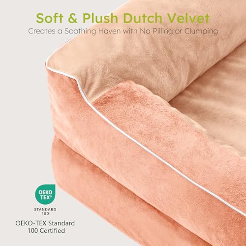 Image of CWAWZ Extra Large Dog Bed, Orthopedic Dog Bed with Cooling Gel Memory Foam, Waterproof XL Pet Bed with Removable Washable Cover, 42 inch Pet Sofa Couch Dutch Velvet with Bone Toy, Peach Pink