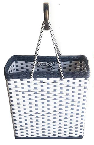 Image of Paperus, SMALL, COMPACT, White & Grey Lunch Bag, Carry Bag, Shopping Bag, Handbag, Tiffin Bag, Eco-friendly, Handmade, of Paper Ropes 11 In Tall 10 In Length 5 In Wide Base