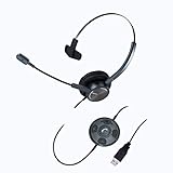 USB Headset with Noise Cancelling Microphone, Mono PC Headset with Call Reminding&Busy Light Indicator for Home Office Business Softphone Skype Chat, Pro Mic for Voice Recognition Dictation