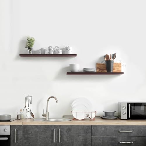 Image of Aries Wooden Floating Wall Shelf| Wall Rack Shelf | Wall Mount for Living Room, Bedroom, Kitchen (Set of 2 Brown, Large)