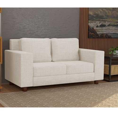 SOFÁ 2 LUGARES LINHO CRU CAIRO BASE EM MADEIRA MACIÇA