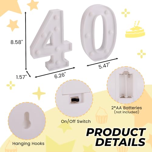 Image of LED Light Up Numbers, Marquee Number Sign for 40th Birthday Decor(40) | Battery Powered LED Lighted Numbers, Marquee Light Up Sign for Birthday Party Centerpieces Home Wall Decor Night Light