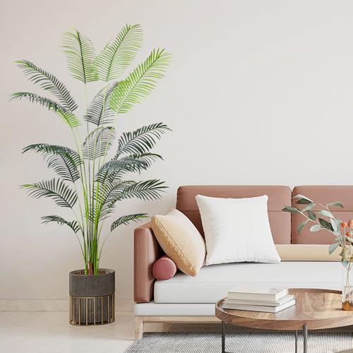 Artificial Golden Cane Palm Tree 7Feet Faux Plant for Home Decor Indoor Outdoor Faux Areca Palm Tree in Pot for Home Office Perfect Housewarming Gift with Adjustable Trunk