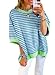 SHEWIN Womens Spring Tops Casual Crewneck Short Sleeve Shirts Oversized Sweatshirt Lightweight Knit Tunic Top Loose T Shirts for Women 2026 Summer Clothes Sky Blue Stripe M