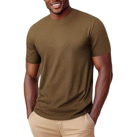 LOGEEYAR Men's Casual Knit T-Shirts Short Sleeve Waffle Shirt Crewneck Basic Pullover Tees Light Coffee Cover