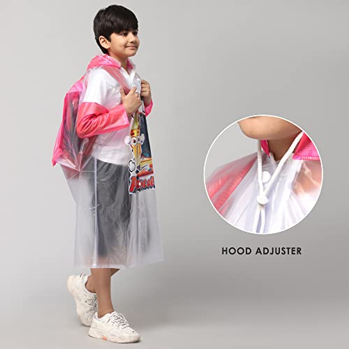 Image of THE CLOWNFISH Toon Caper Series Kid's Waterproof PvcLong Length Coat With Adjustable Hood & Extra Space For Backpack /Schoolbag Holding. Printed Plastic Pouch.