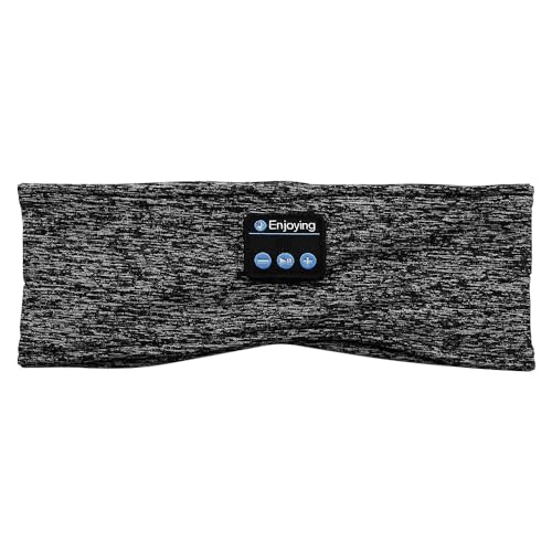 POFET Diadema Deportiva inalámbrica Gris con Bluetooth y música a Prueba de Sudor con Diadema para Dormir