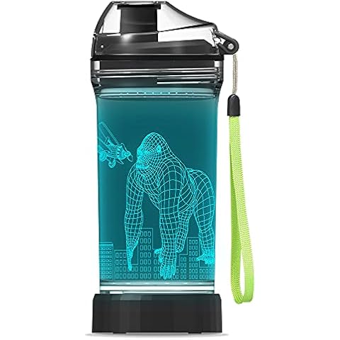 Light Up Kids Water Bottle with 3D Ape Gorilla Design- 14 OZ Tritan BPA Free Eco-Friendly - Cool Drinking Cups Gift for School Kids Boy Girl Child Christmas Holiday Cover